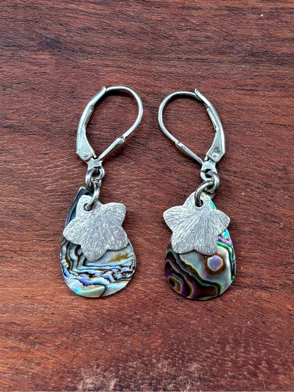 Abalone Shell Teardrop Earrings with Sterling Silver Star Accent